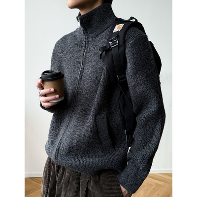 秋冬季高级感立领开衫外套韩版加厚中领拉链针织衫毛衣男女百搭款