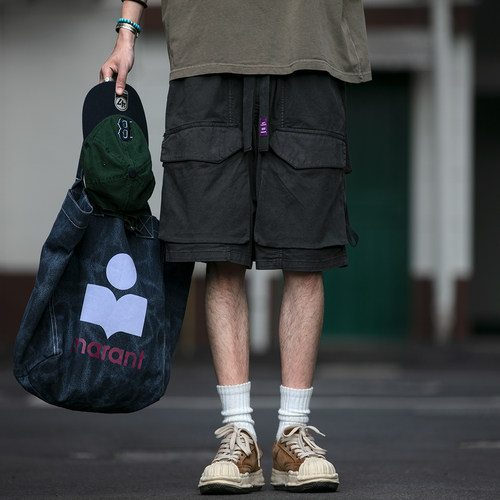 日系复古蜡染水洗工装短裤男夏