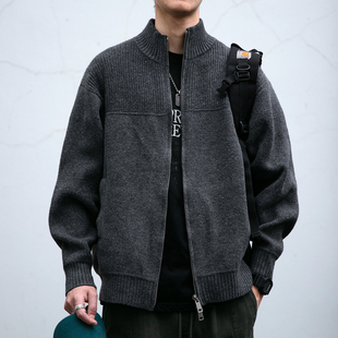 800G重磅三色质感羊毛混纺双拉链小立领毛衣冬季外套开衫男女潮牌