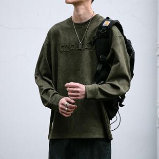 360克麂皮绒复古长袖 休闲套头外套 圆领卫衣男春秋潮牌宽松大码