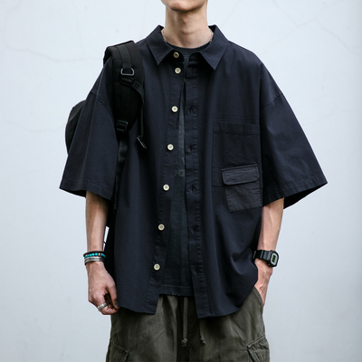 翻领短袖日系潮牌口袋衬衫