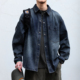 长袖 复古做旧牛仔衬衫 美式 外套男潮牌宽松休闲质感 石磨水洗