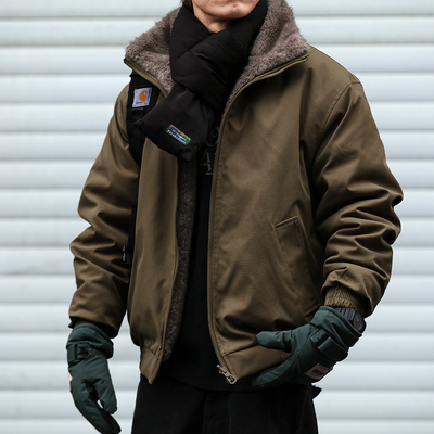 两面可穿座山雕仿兔毛立领棉服男