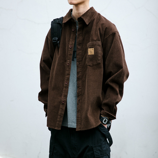 秋冬季 衬衣翻领休闲外套潮 重磅水洗复古灯芯绒衬衫 男潮牌宽松工装