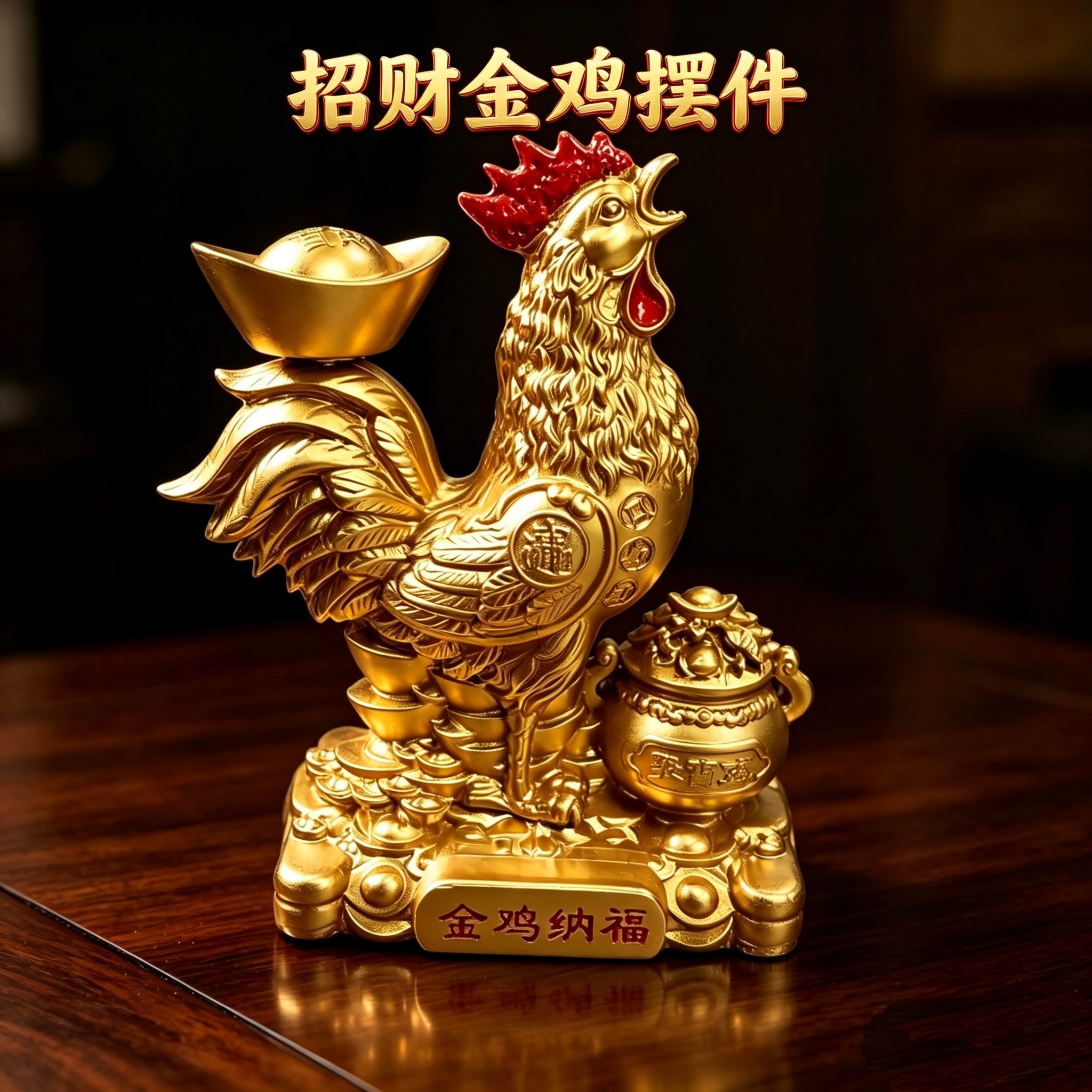 纯铜金鸡聚财摆件元宝旋转居家商铺纳福大吉大利招财旺事业工艺品