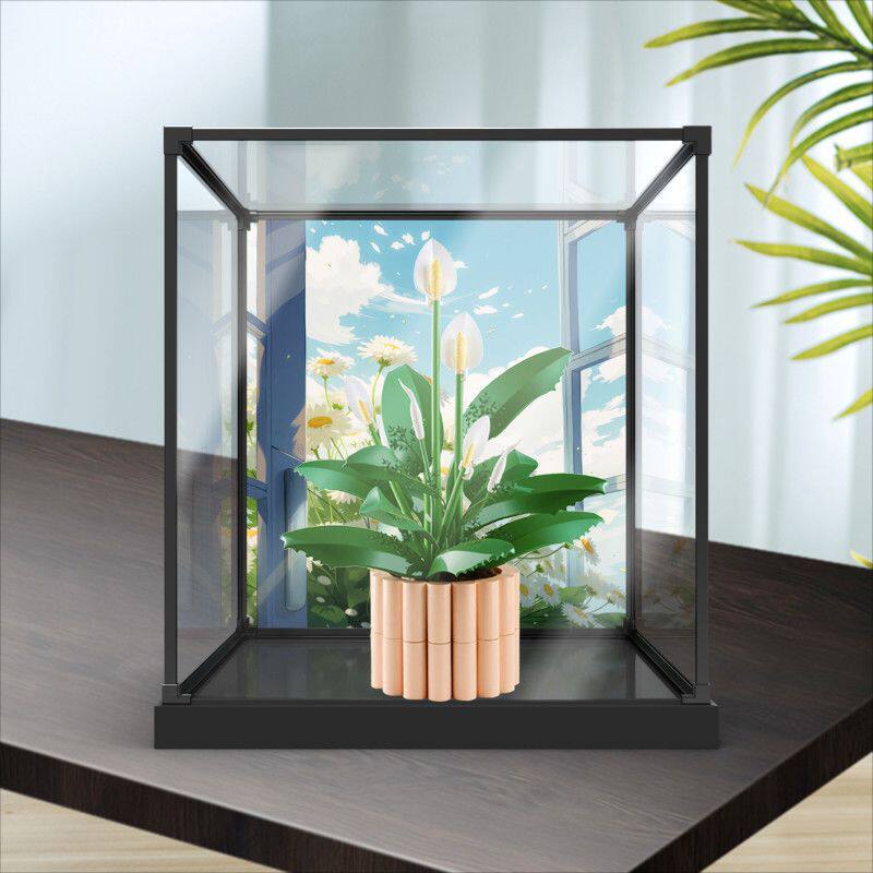 适用乐高11504和平百合积木亚克力展示盒花卉系列合金框透明罩子