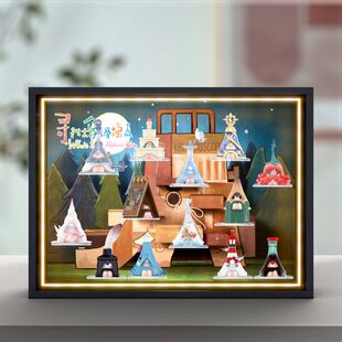 适用泡泡玛特MOONS寻找大象滑梯手办盲盒防尘挂墙场景相框收纳盒