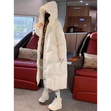 白色过膝长款羽绒棉服女2023冬装时尚设计师款连帽拉链面包服外套