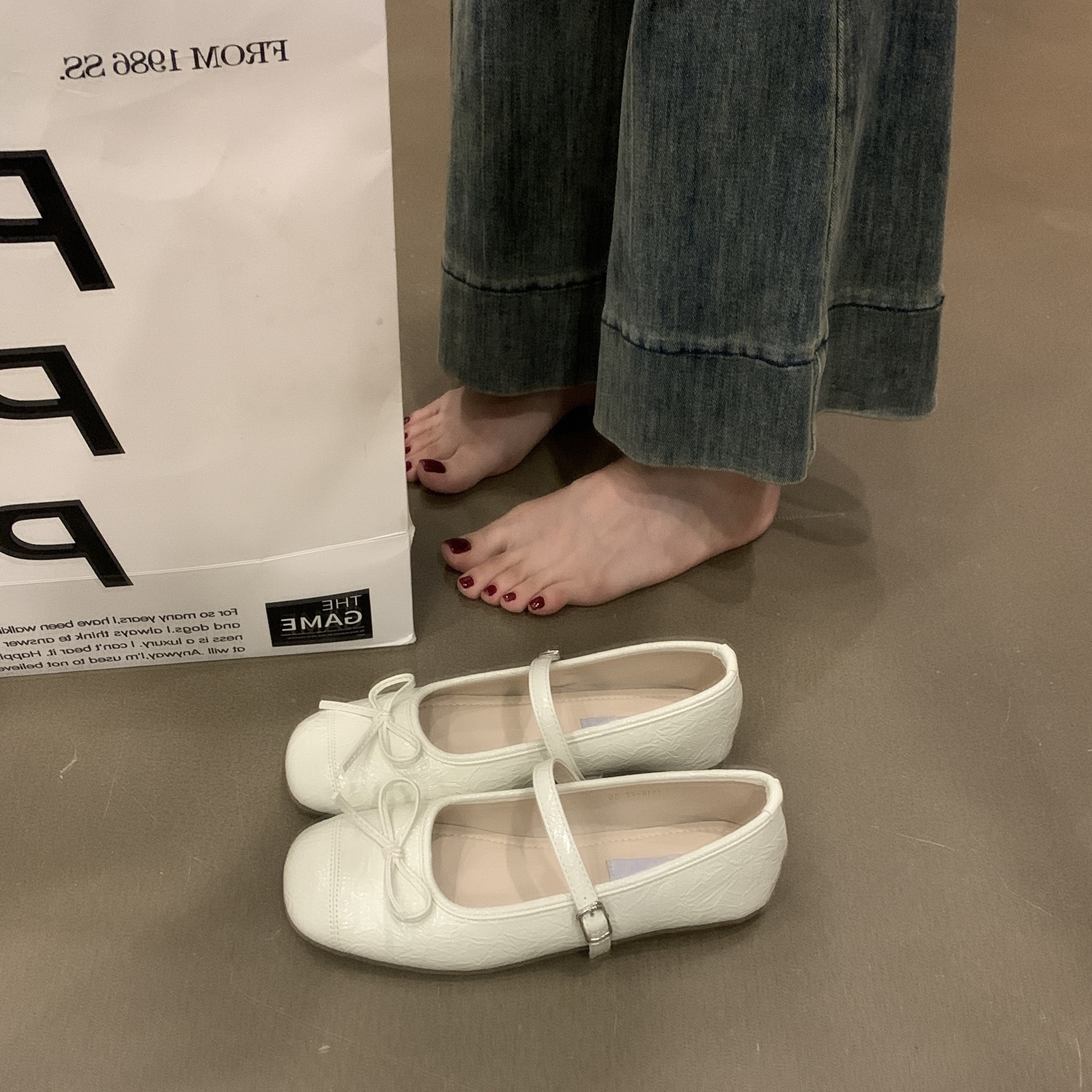 法式蝴蝶结玛丽珍鞋芭蕾鞋平底鞋子春季复古温柔浅口单鞋女鞋软底