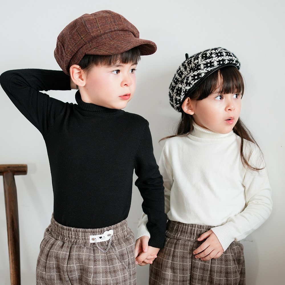 儿童高领毛衣薄款秋冬百搭修身弹力黑白灰色男女童宝宝打底针织衫