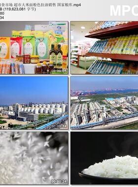粮食市场超市大米面粉色拉油销售 国家粮库 高清实拍视频素材