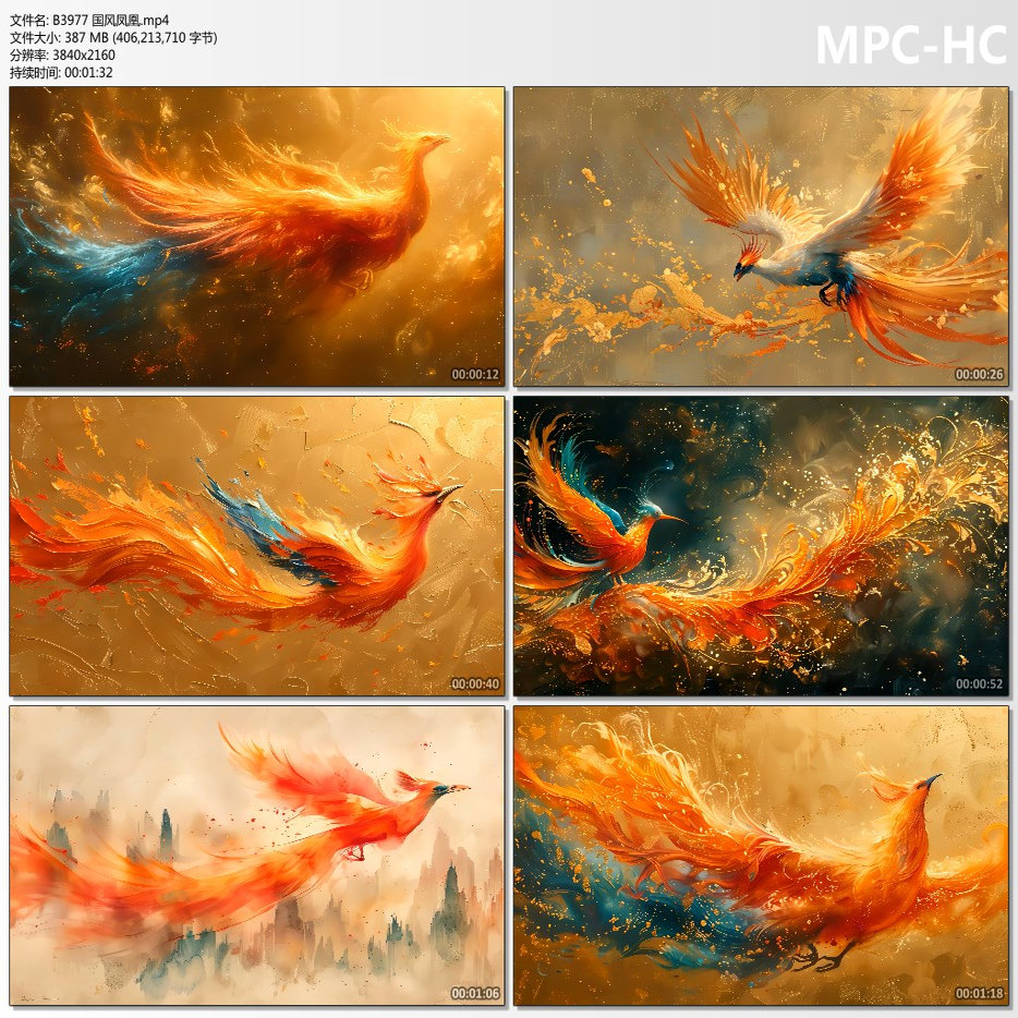 国潮火凤凰浴火重生火焰飞舞国风舞台大屏幕LED背景高清视频素材