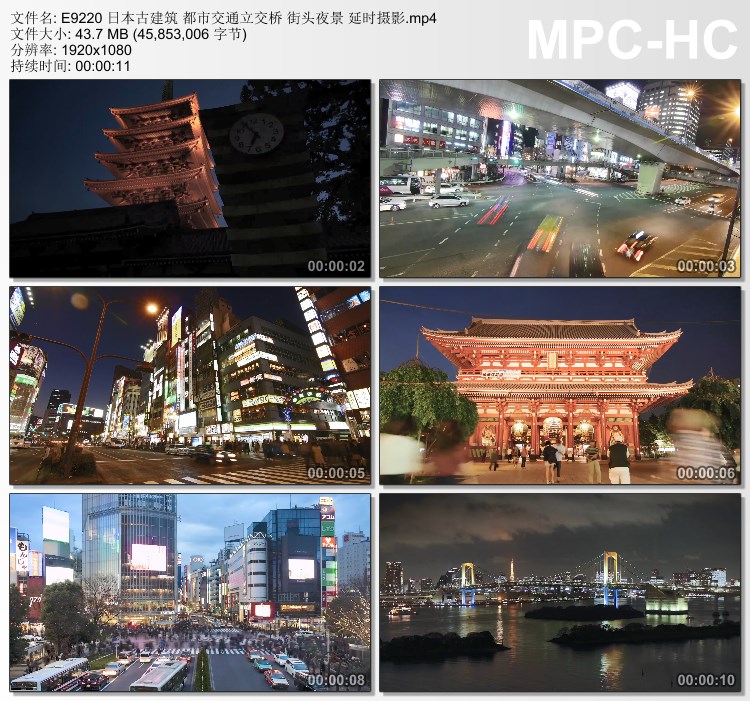 日本古建筑都市交通立交桥街头夜景 延时摄影 高清实拍视频素材