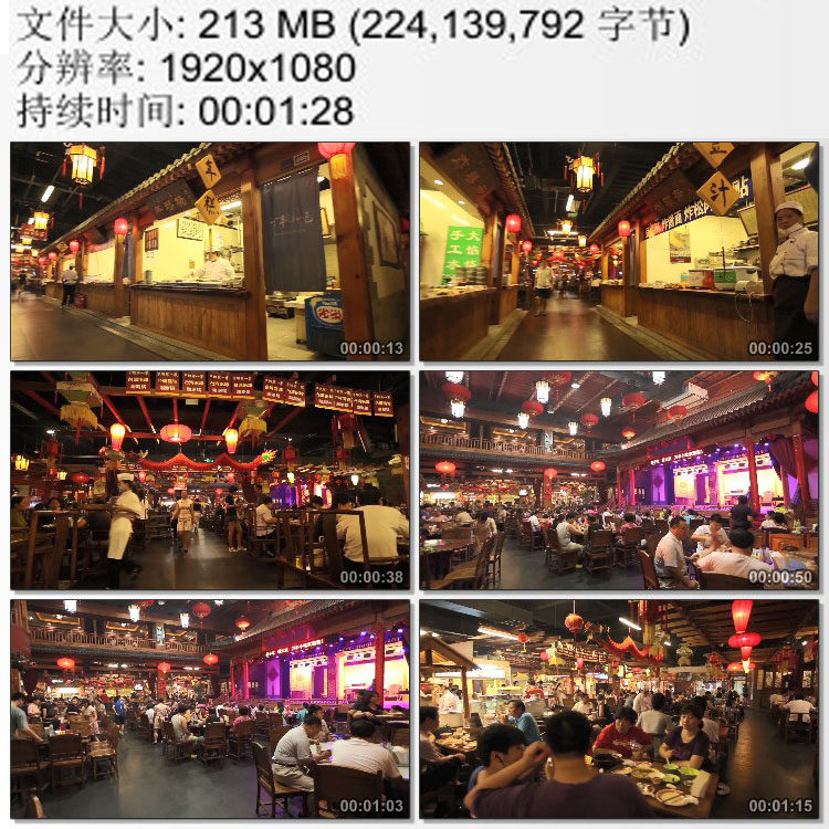 室内美食街 小吃城各地名小吃荟萃 食客人群 高清实拍视频素材