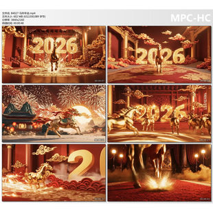 2026马年年会金马奔跑金色粒子马奔腾关键词2026金色骏马视频素材