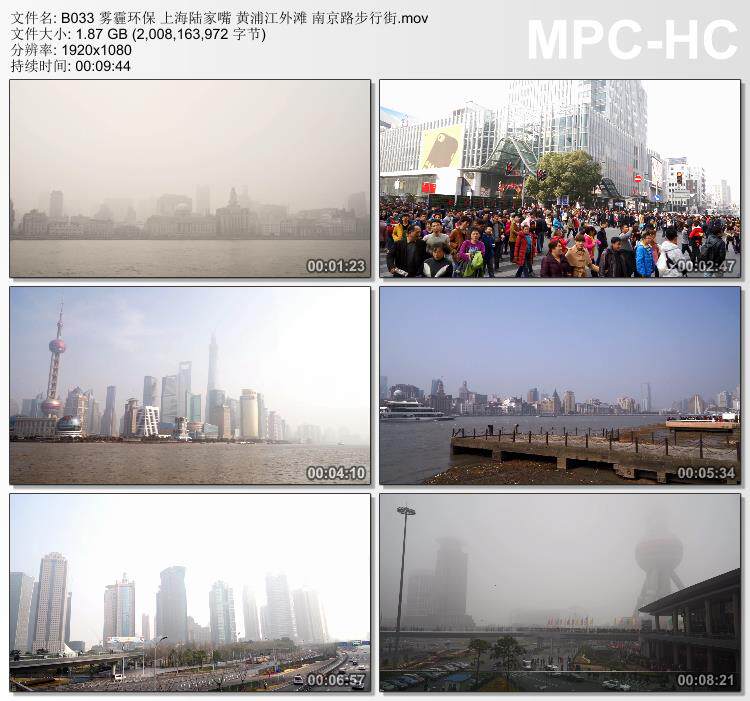 雾霾环保上海陆家嘴 黄浦江外滩 南京路步行街 高清实拍视频素材