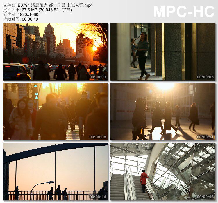 清晨阳光 都市早晨 上班人群 高清视频素材