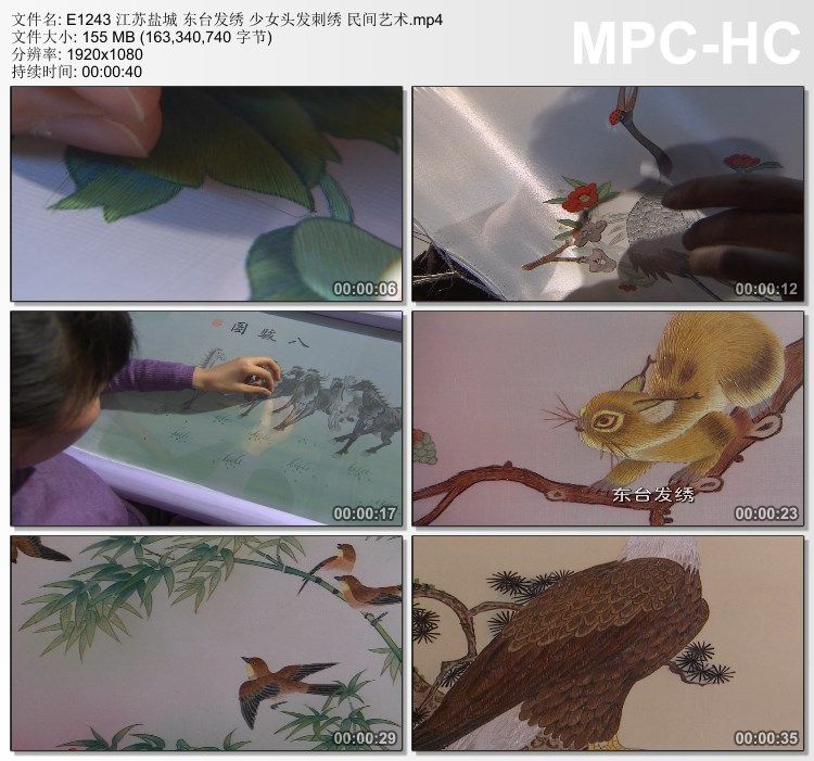 江苏盐城东台发绣少女头发刺绣民间艺术 实拍视频素材