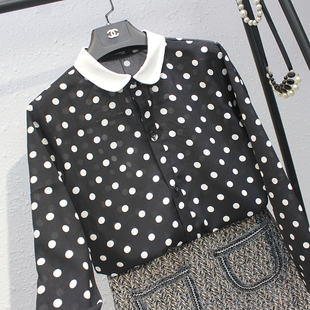 新款 春秋季 韩范宽松圆点印花波点雪纺上衣碎花衬衣 女长袖 衬衫