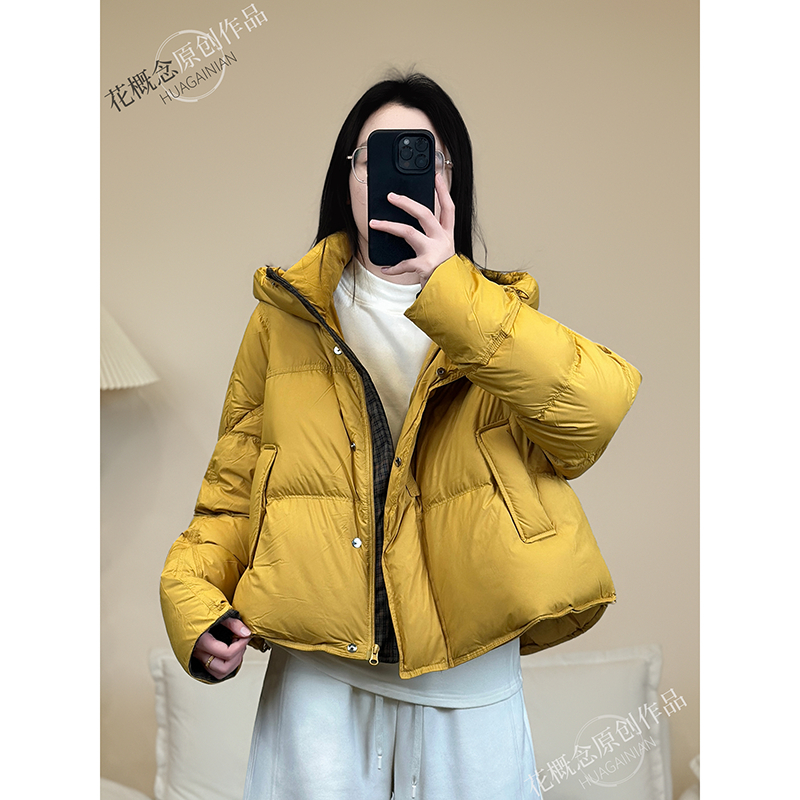 花概念时尚短款冬季新款立领连帽泡芙感面包服小个子加厚显瘦上衣