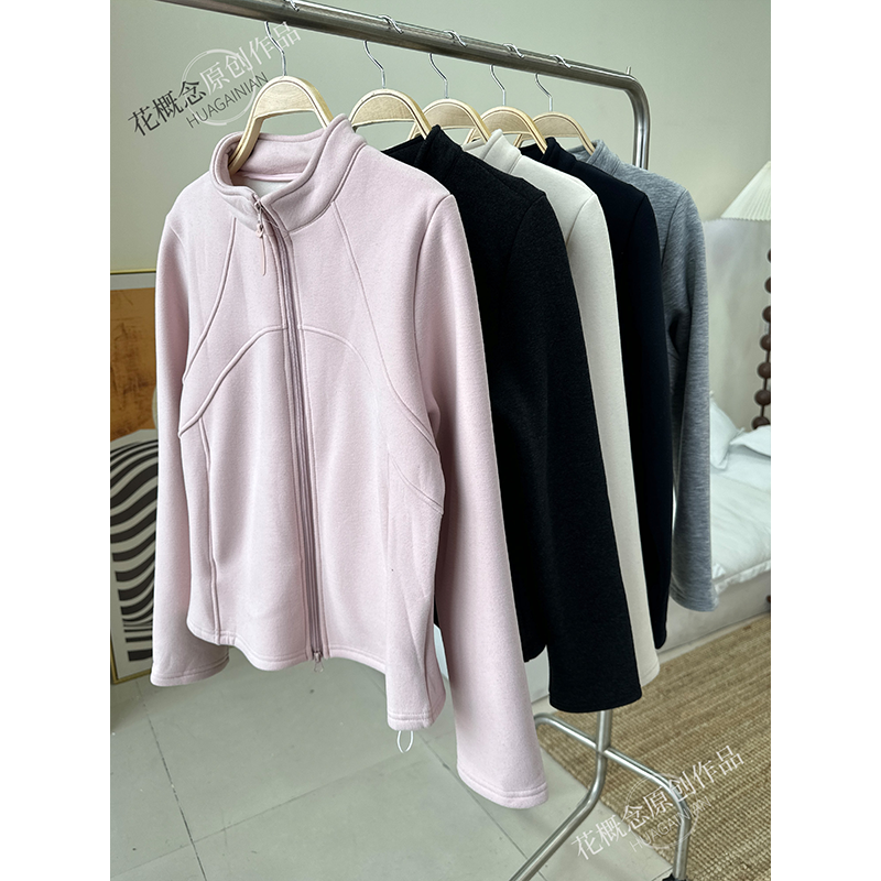 花概念加绒双头拉链外套修身韩系显瘦百搭保暖外套冬季款长袖上衣,女装/女士精品,短外套,淘宝优惠券,粉丝福利购,淘宝优惠卷