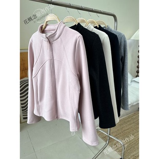 花概念加绒双头拉链外套修身韩系显瘦百搭保暖外套冬季款长袖上衣