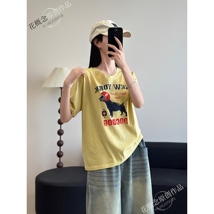 花概念夏季 休闲上衣潮 ins雪花棉韩版 印花T恤凉感圆领宽松显瘦短袖