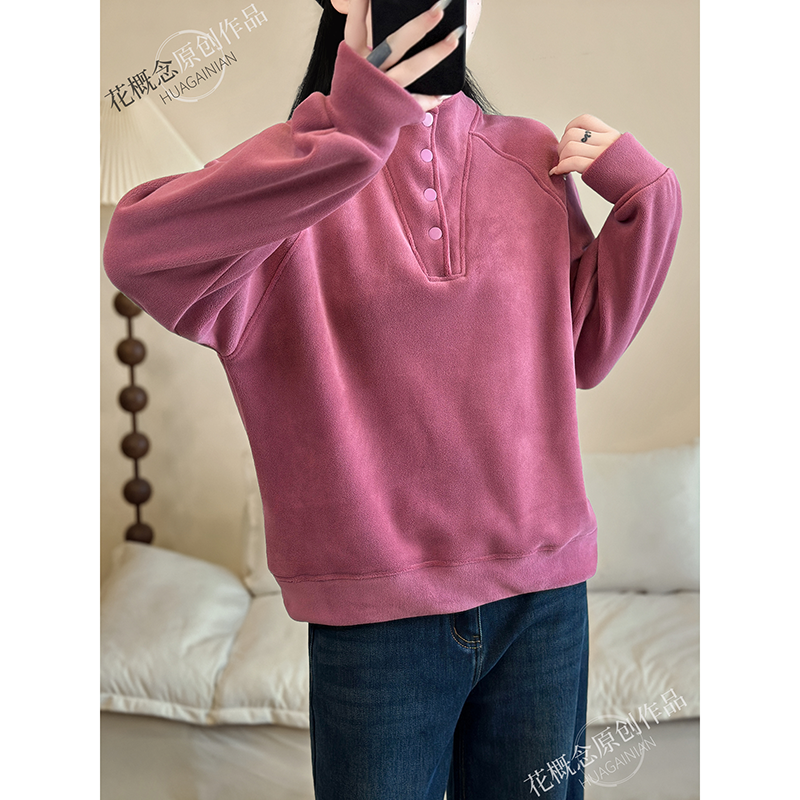花概念立领澳绒卫衣运动休闲百搭显瘦时尚韩版加厚长袖套头上衣女