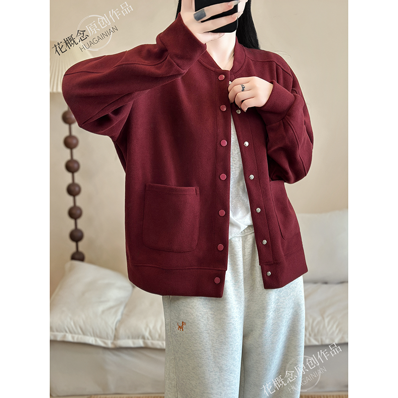 花概念棒球服双口袋外套秋季新款百搭小个子休闲简约运动开衫上衣