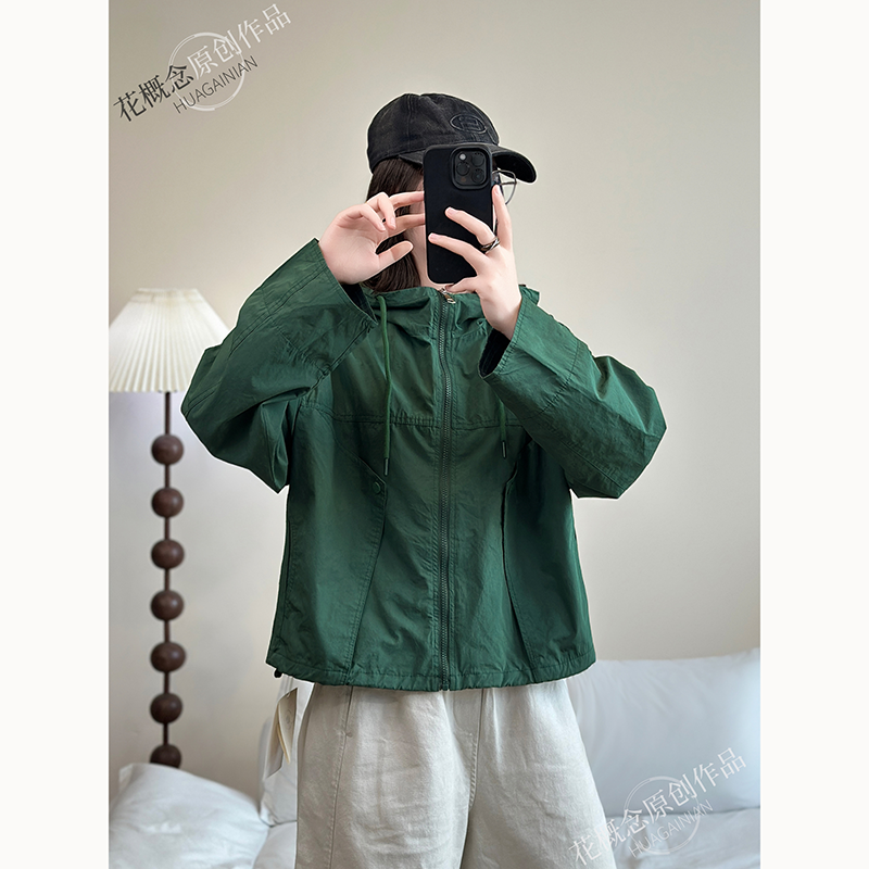 花概念连帽风衣外套时尚抽绳