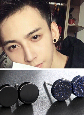 s925纯银耳钉男士嘻哈韩版单只黑色耳环个性潮男简约气质耳饰品女