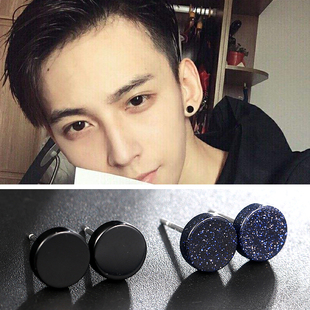 s925纯银耳钉男士嘻哈韩版单只黑色耳环个性潮男简约气质耳饰品女