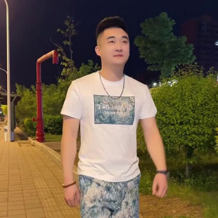 男士 夏天t恤潮牌高品质时尚 花卉圆领短袖 欧货休闲舒适百搭打底衫