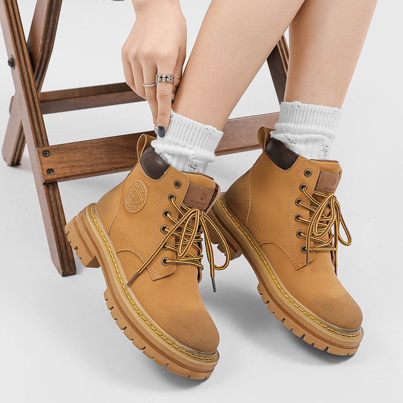 LEATHER MARTIN BOOTS MENS HIGH-TOP WORKWEAR RETRO TRENDY SHOES OUTDOOR HEIGHTENED THICK-SOLED SPRING AND AUTUMN MID-TOP WOMENS HOMO RHUBARB BOOTS