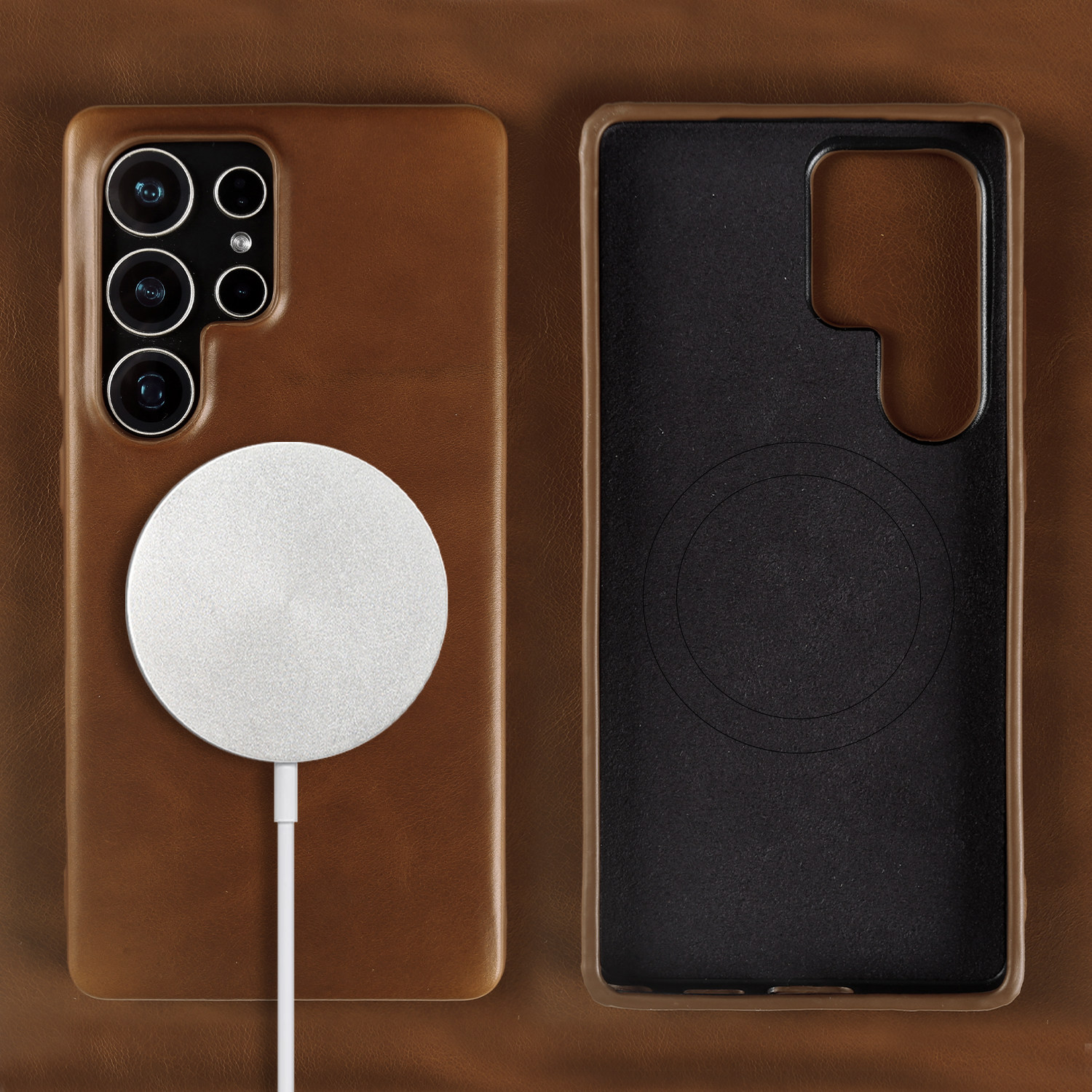 油蜡纹真皮适用三星S25Ultra手机壳S24Plus新款高级商务S25+简约小众软皮质S24U牛皮磁吸全包防摔S23FE保护套