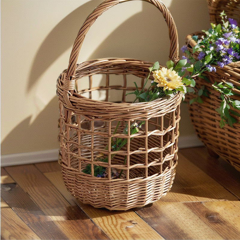 柳编手提蔬菜水果篮藤编圣诞礼品篮子纯手工编织鲜花插花花篮