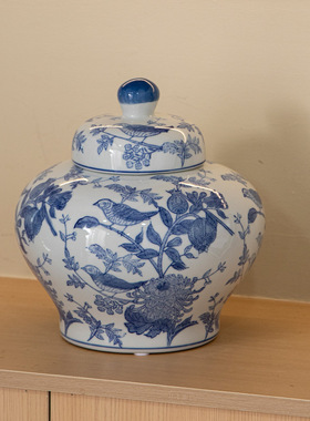 帛画新中式花鸟陶瓷青花瓷陶瓷花瓶中式仿古客厅装饰摆件家居插花