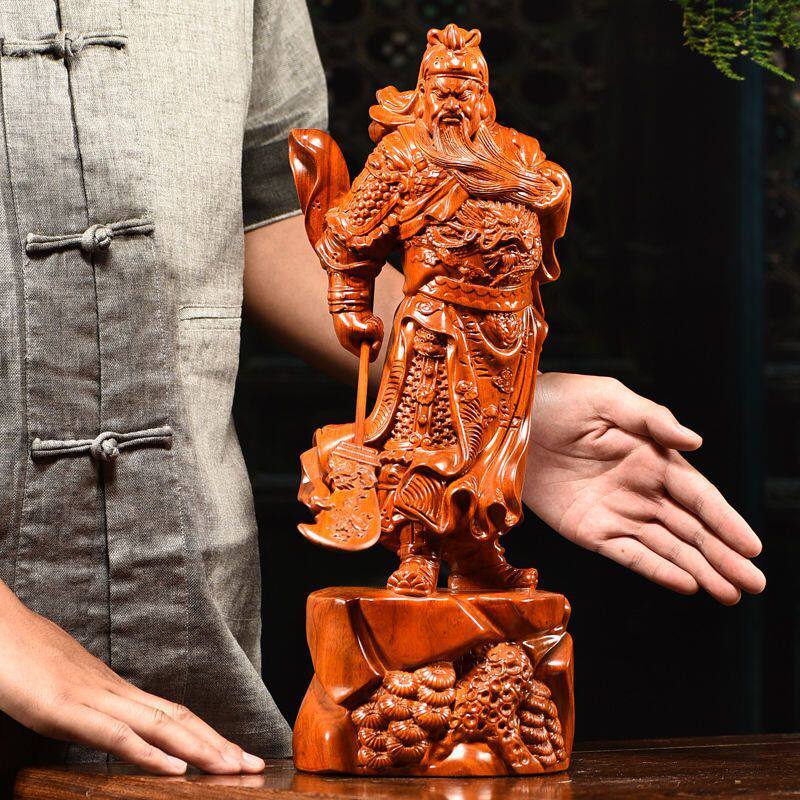 花梨木雕刻武财神关公摆件实木制关羽关二爷神像招财开业礼品
