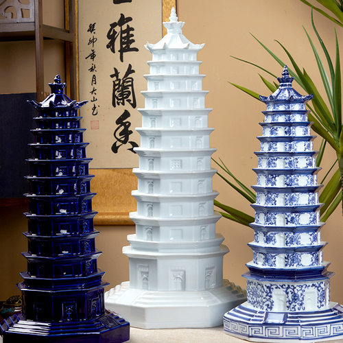 明清仿古中式陶瓷宝塔三色景德镇匠人手工制作陶瓷宝塔陶瓷饰品