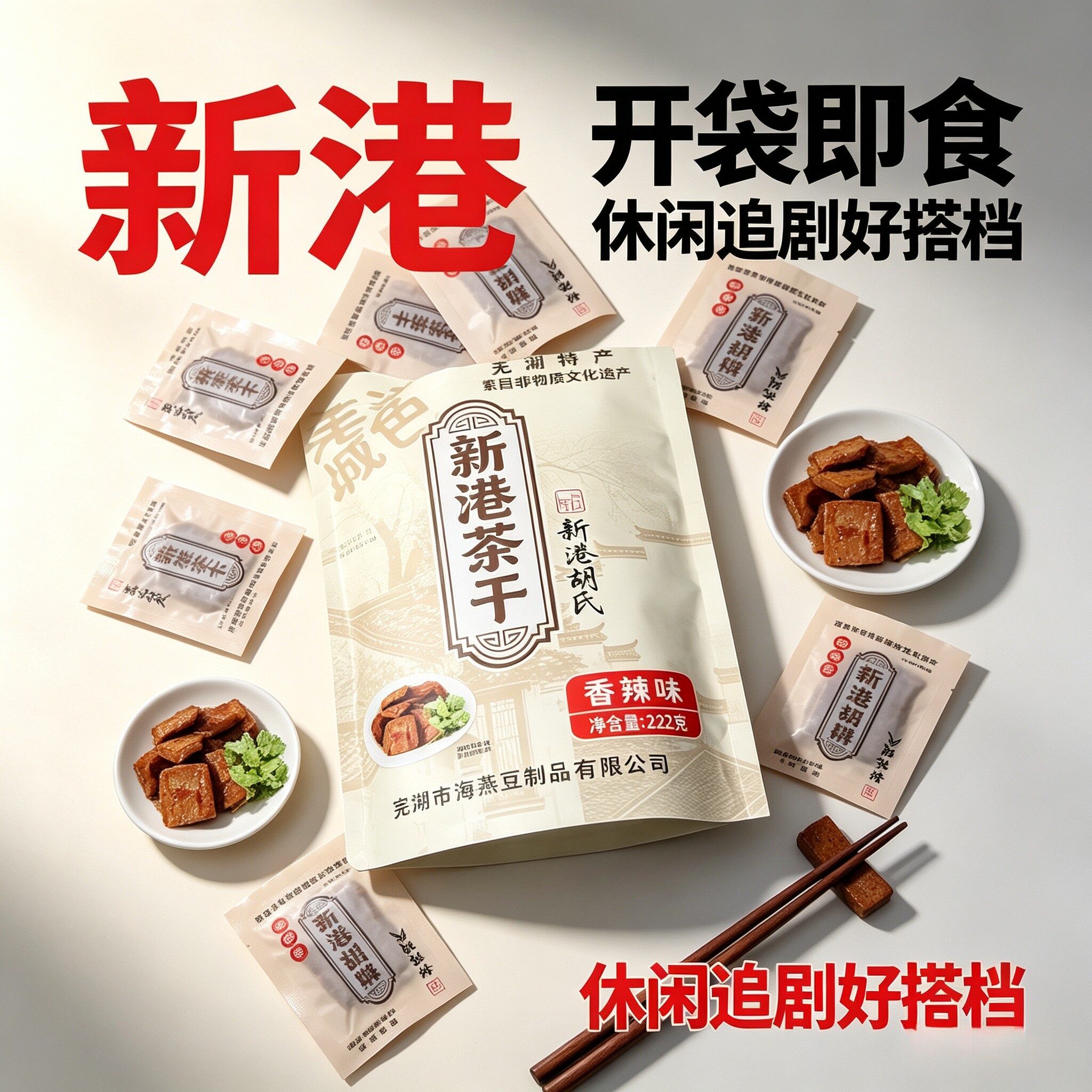 安徽特产芜湖新港茶干220克袋装两口味休闲零食小吃追剧开袋即食
