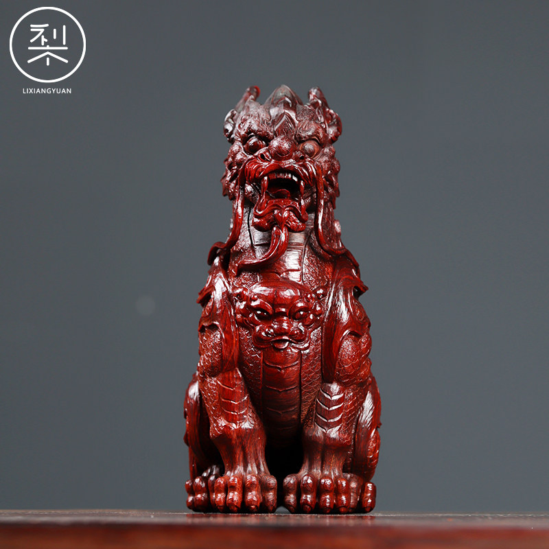 梨香院 麒麟木雕摆件 印度小叶紫檀木雕工艺品清刀雕刻小件中古风