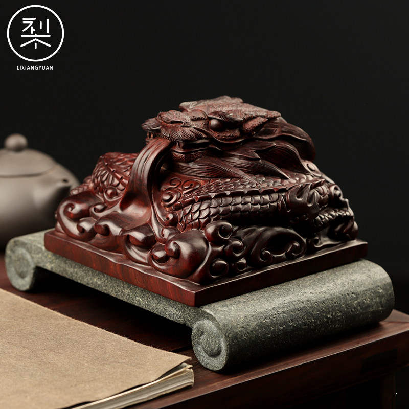 梨香院 盘龙玉玺印玺摆件 印度小叶紫檀木雕工艺品复古中国风中式