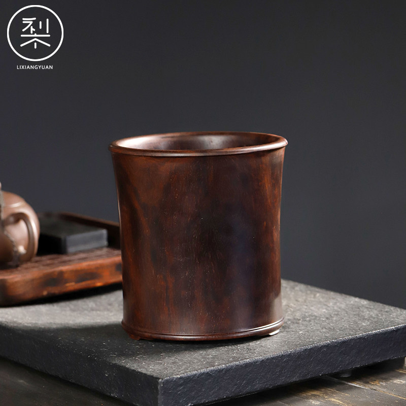 梨香院印度小叶紫檀大口劲笔筒15*15cm檀香紫檀文房四宝牙器笔搁