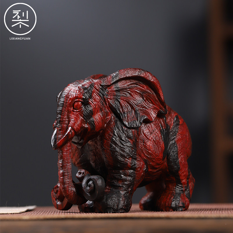 梨香院印度小叶紫檀吉祥如意大象摆件手工雕刻红木檀香紫檀桌面案
