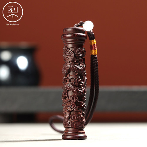 印度小叶紫檀盘龙柱手把件