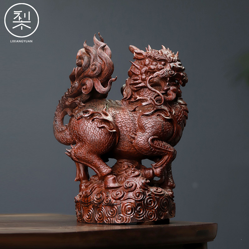 梨香院 麒麟摆件 印度小叶紫檀木雕工艺品手工雕刻家用复古中国风