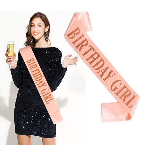欧美时尚BIRTHDAY GIRL玫瑰金生日肩带绶带 色丁布派对腰带礼仪带