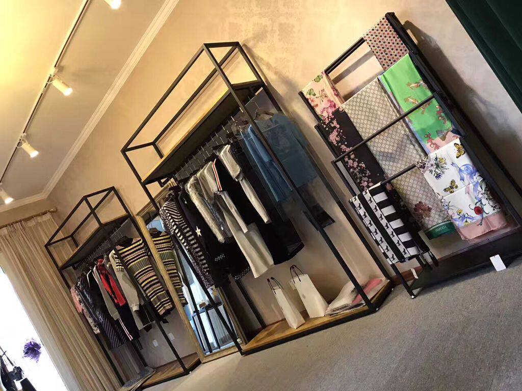 服装店衣架展示架落地式铁艺服装架中岛侧挂落地式高柜男女装货架