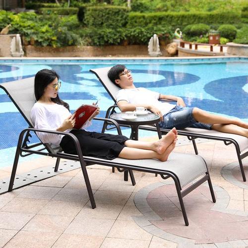沙滩椅户外躺床泳池躺椅阳台庭院休闲游泳池特斯林折叠室外午睡椅