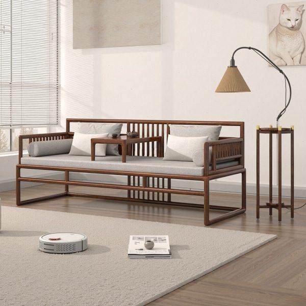 新中式罗汉床实木乌金木沙发床榻茶桌椅组合老榆木推拉床客厅家具